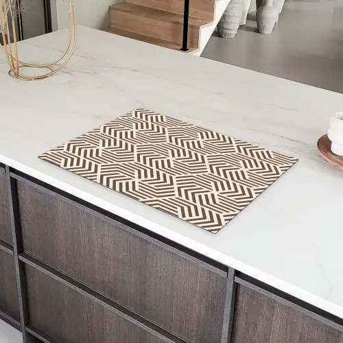Beige - Bruin - Patroon - Strepen Inductie beschermer vinyl 3mm klein 276 -sfeer8