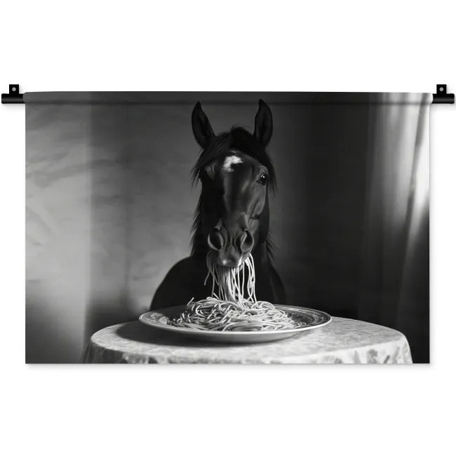 Wandkleed - Paard - Bord - Pasta - Tafelkleed - Zwart Wit - Dieren