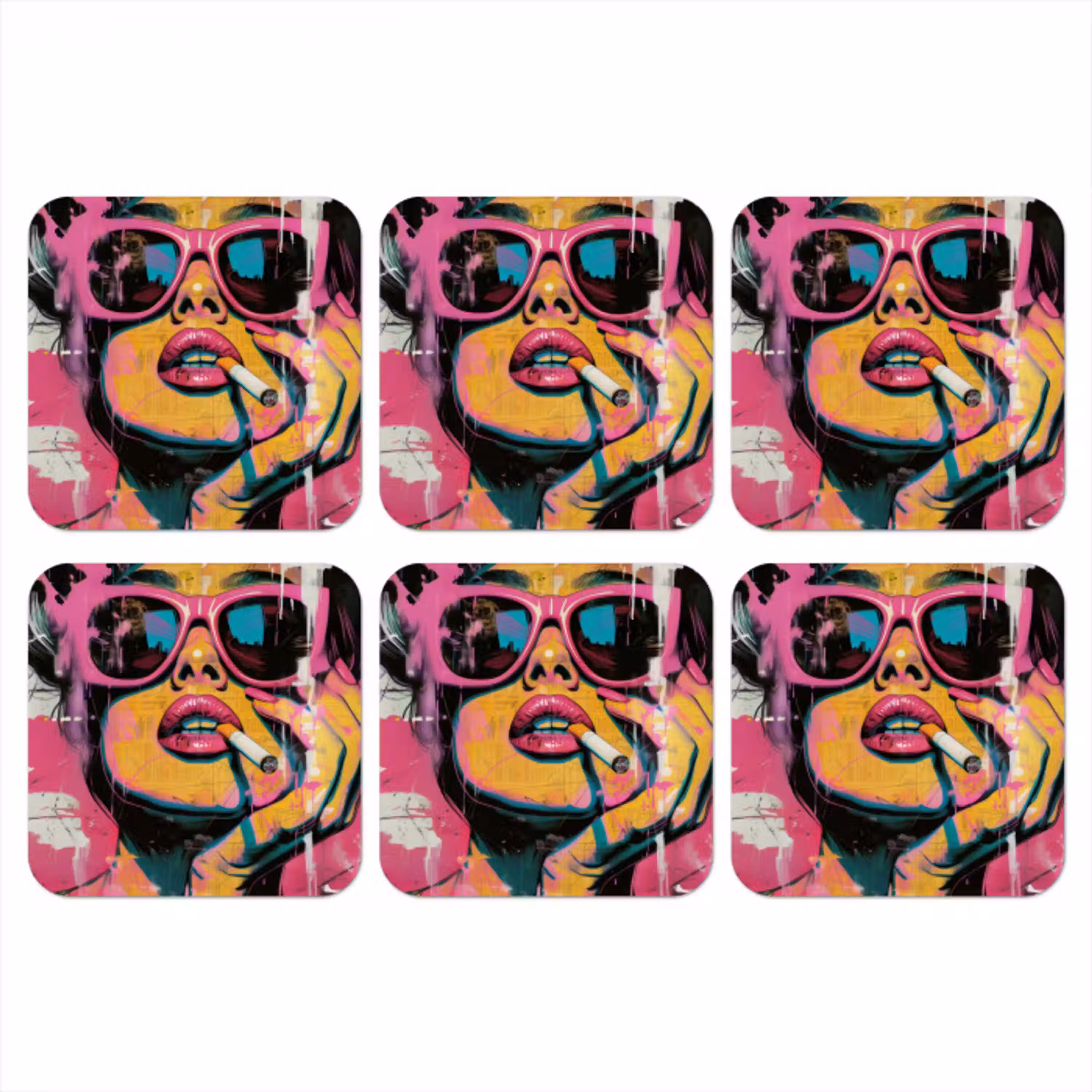 Portret - Vrouw - Abstract - Zonnebril onderzetter kurk middel -3d