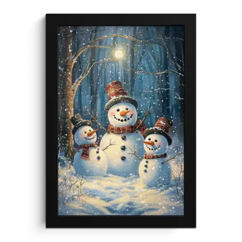 Sneeuwpop - Sneeuw - Winter - Bos fotolijst zwart zonder passe partout klein -3d