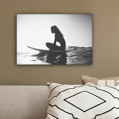 Silhouet - Vrouw - Surfplank - Water canvas 2cm klein -sfeer3