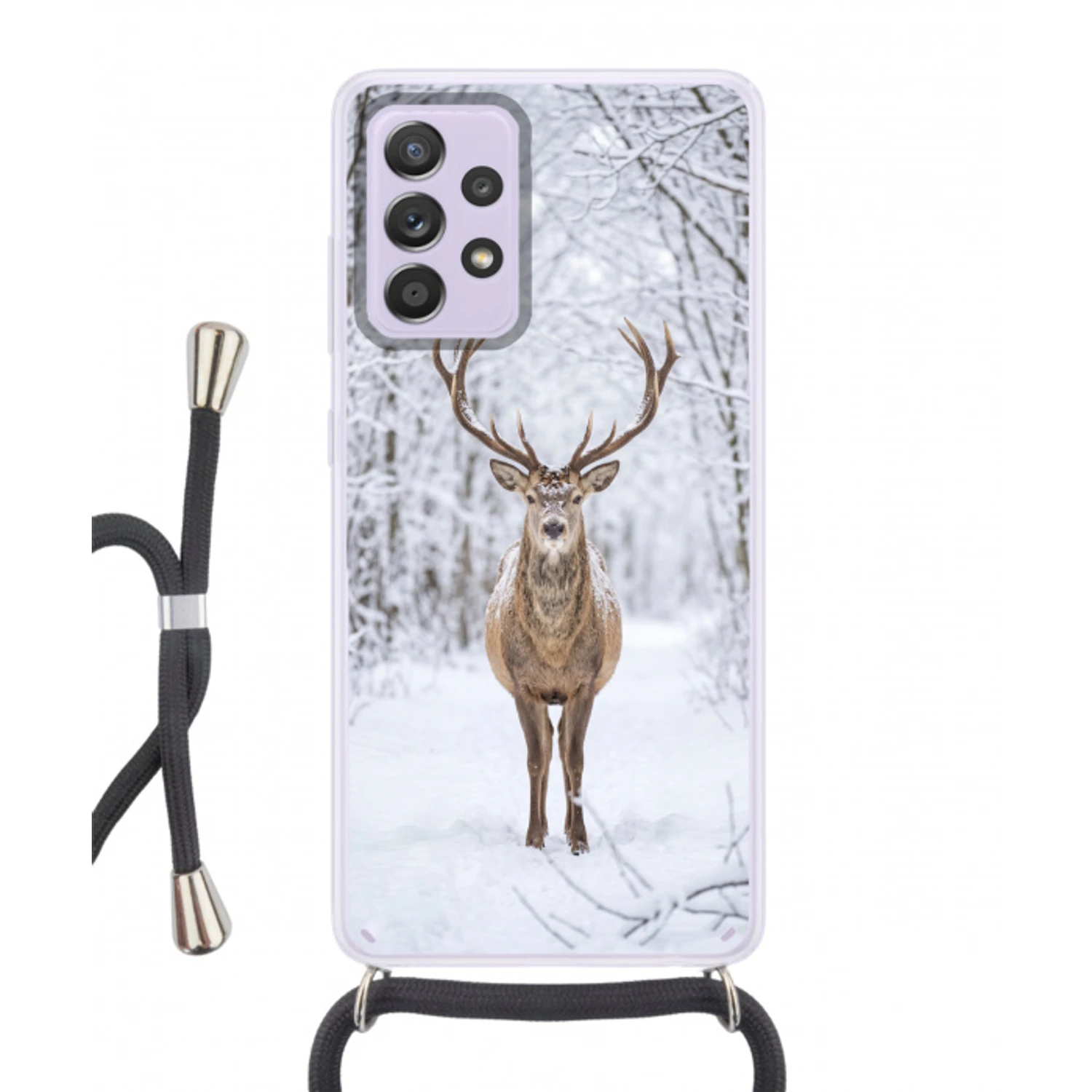 Hert - Winter - Bos - Natuur - Wit Hoesje Samsung Galaxy A52 5G met koord klein -3d