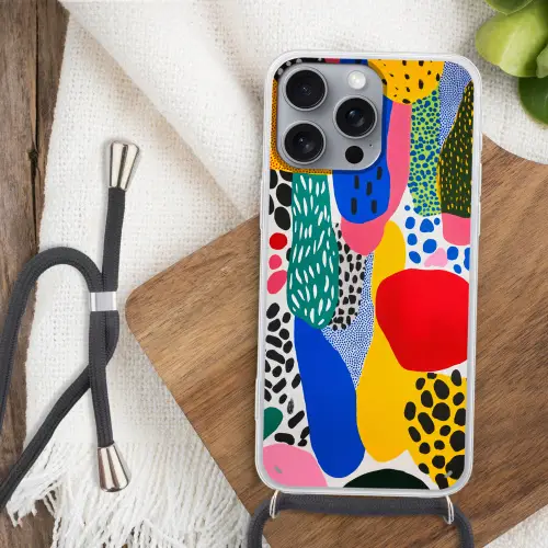 Stippen - Vormen - Modern - Kleuren Hoesje iPhone 16 Pro Max met koord klein -sfeer4