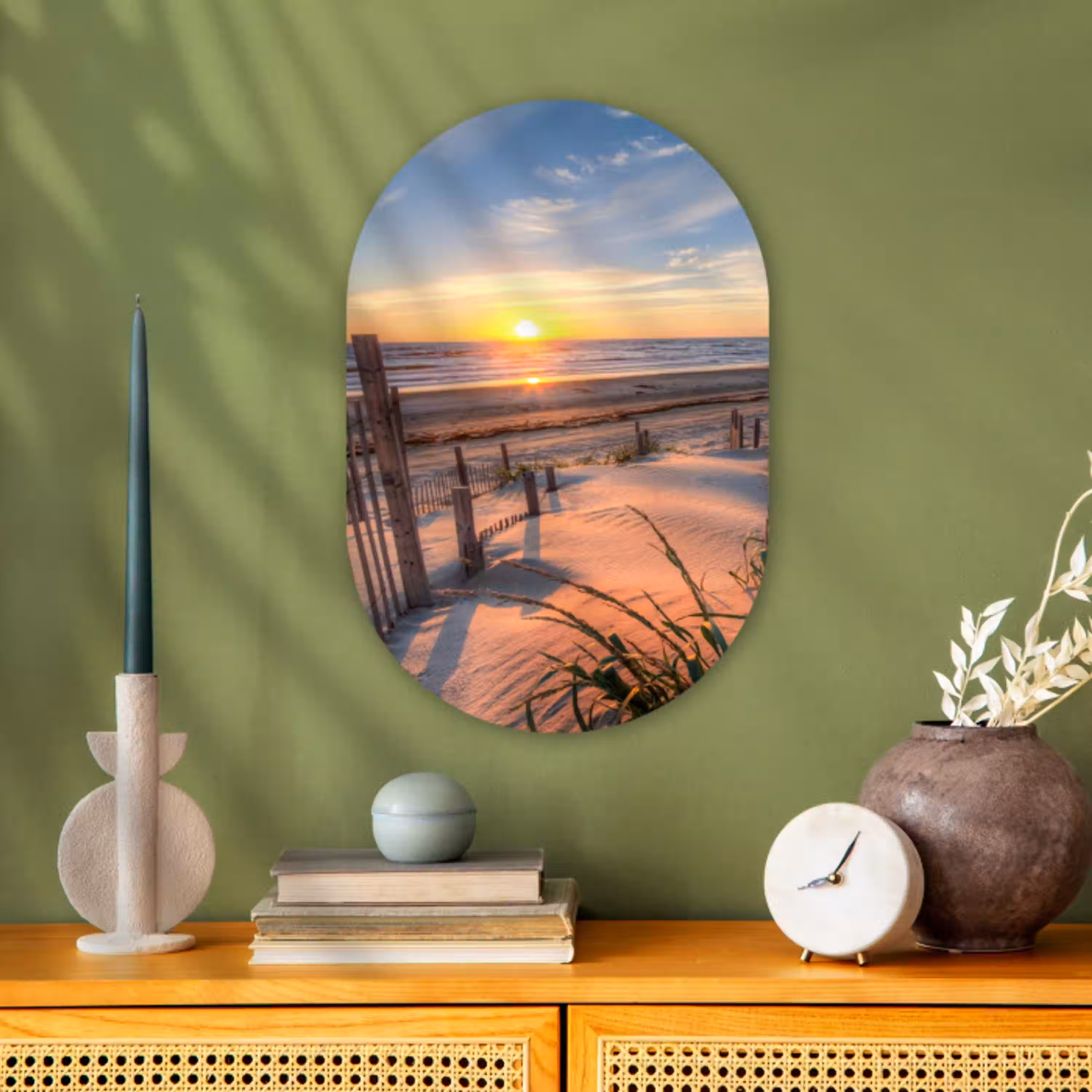 Strand - Zee - Duin - Zonsondergang - Landschap Wandcirkel Ovaal Forex klein -sfeer2