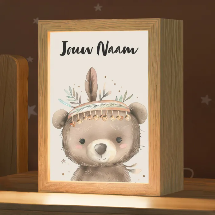 Beer - Boho - Indianentooi - Dieren Light Box met kabel (Kinderlampje) klein -zzz_3d_website