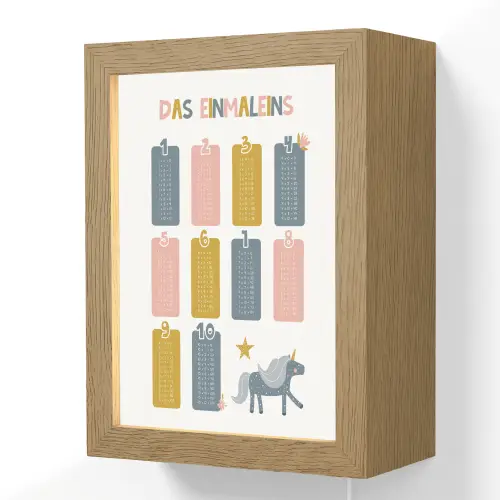 Educatief - Leren rekenen - Eenhoorn - Vermenigvuldigingstabel Light Box met kabel (Wandlamp kind) klein -3d