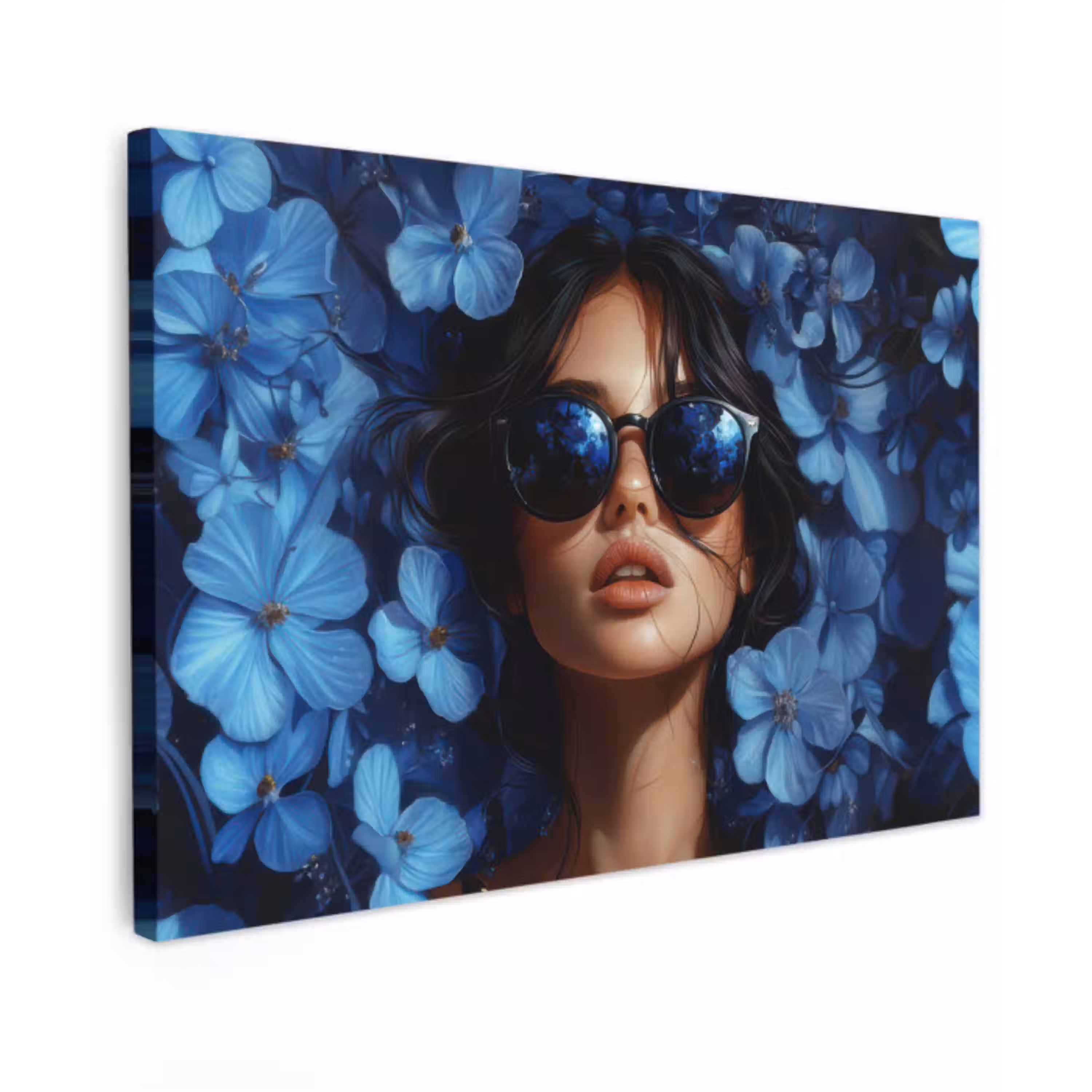 Vrouw - Blauw - Bloemen - Vlinders - Natuur canvas 2cm klein -z3d