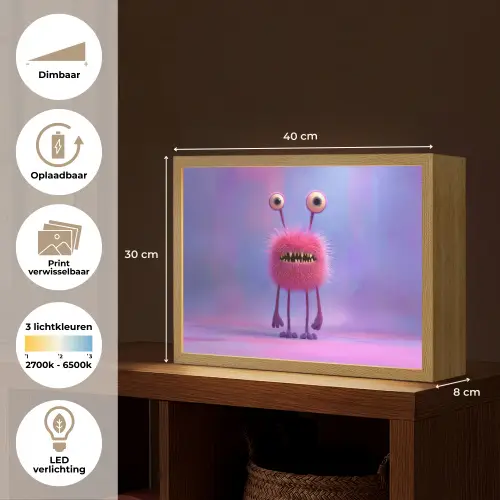 Monster - Roze - Paars Light Box met batterij (Wandlamp kind) middel -USP_websiteoverzichtNL