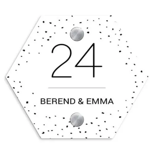 Wit met stippen - Klassiek Naambord Hexagon klein -3d