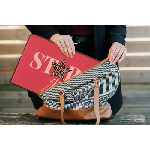 Star girl - Rood - Panter - Ster laptophoes neopreen klein -tas