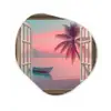 Doorkijk - Strand - Palmboom - Tropisch Wandcirkel Organisch Aluminium middel -3d
