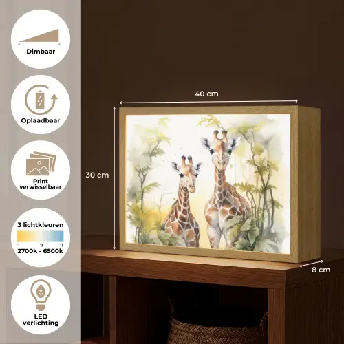 Giraffe - Wilde dieren - Natuur - Kinderen Light Box met batterij (Wandlamp kind) middel -USP_websiteoverzichtNL