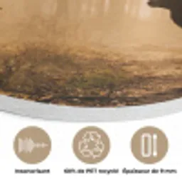 Hert - Bos - Mistig - Natuur - Goud Akoestische PET Vilt - Rond klein -closeup_FR