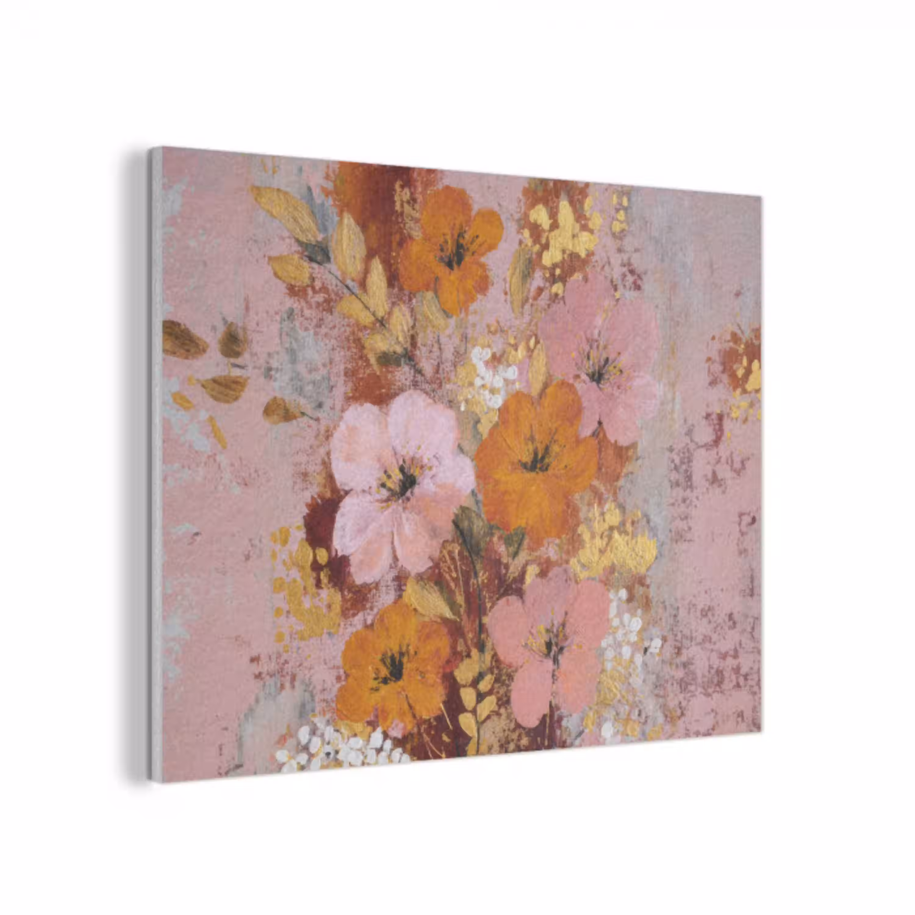 Schilderij - Bloemen - Rustiek - Roze PET vilt klein -3d