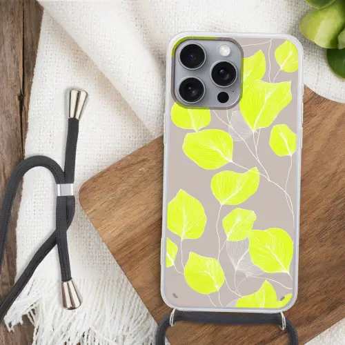 Bladeren - Neon - Geel - Lijnen Hoesje iPhone 16 Pro Max met koord klein -sfeer4