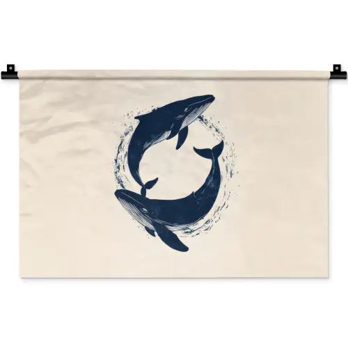 Walvissen - Spetters - Cirkel - Donkerblauw Wandkleed katoen klein -zz3d