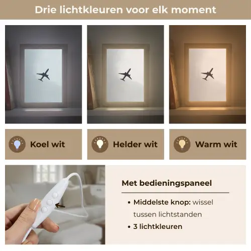 Minimalistisch - Silhouet - Zwart - Vliegtuig Light Box met kabel (Tafellamp) klein -USP_lichtkleurNL