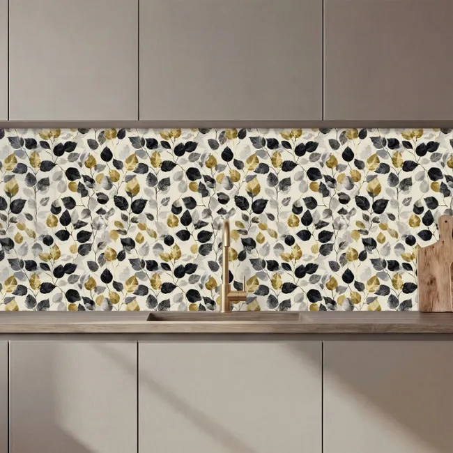 Botanisch - Goud - Zwart keuken achterwand 2 middel 871 zz_3dshopping