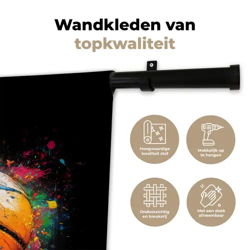 Oranje basketbal te midden van verfspetters Wandkleed katoen klein -sfeer2