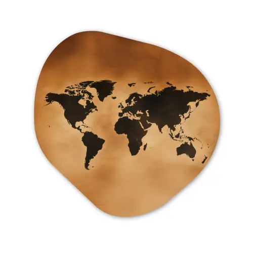 Wereldkaart - Bruin - Kaart Wandcirkel Organisch Aluminium middel -3d