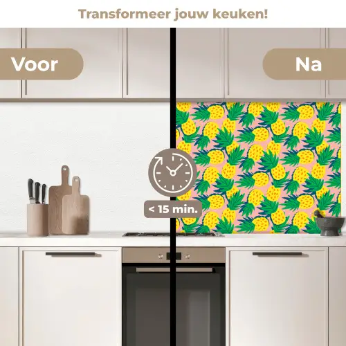 Ananas - Geel - Groen - Tropisch keuken achterwand 2 middel 871 -voor-na2_NL