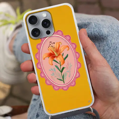 Lelie - Oranje - Lijst - Ovaal Hoesje iPhone 16 Pro Max met koord klein -sfeer3