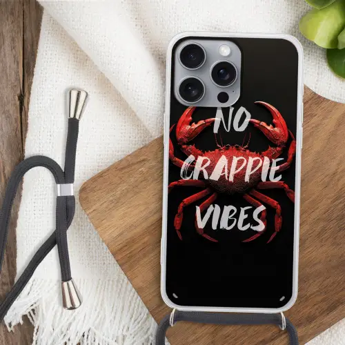 Krab - Rood - Tekst - Zwart Hoesje iPhone 16 Pro Max met koord klein -sfeer4