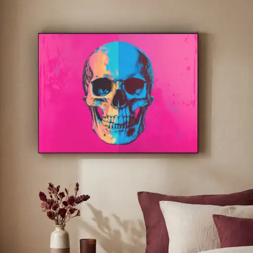 Neon - Blauw - Pop-art - Schedel Textielframe zwart klein -sfeer1