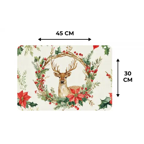 Kerstkrans - Hert - Hulst - Rood Placemat vinyl groot -specs