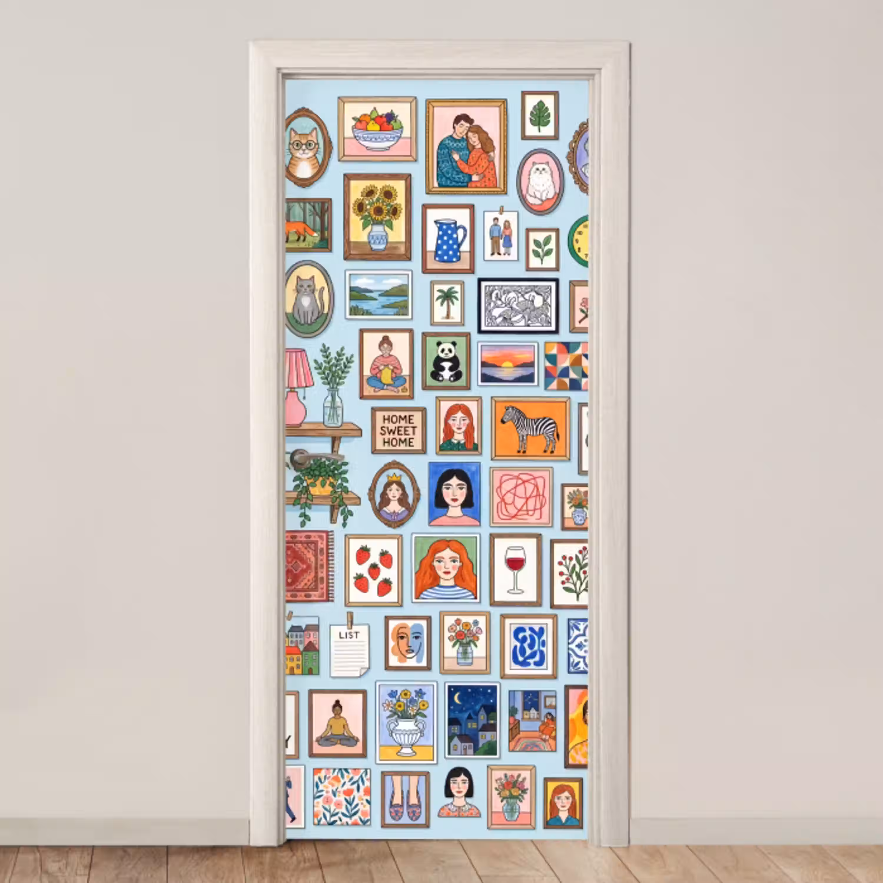 Wanddecoratie - Collectie - Huis - Illustratief - Kleurrijk deurposter klein -3d_beige