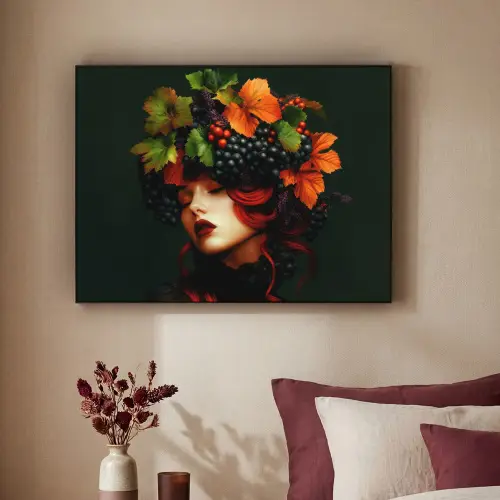 Vrouw - Rood - Groen - Druiven Textielframe - compleet frame klein -sfeer1