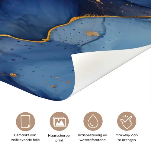 Marmer - Blauw - Goud - Abstract deurposter klein -closeup_NL
