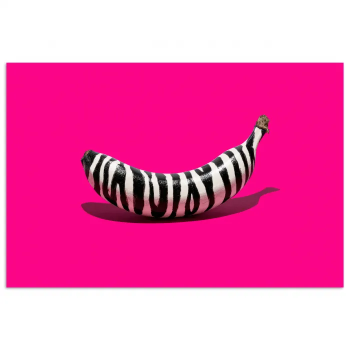 Banaan - Zebraprint - Roze poster papier klein -3d