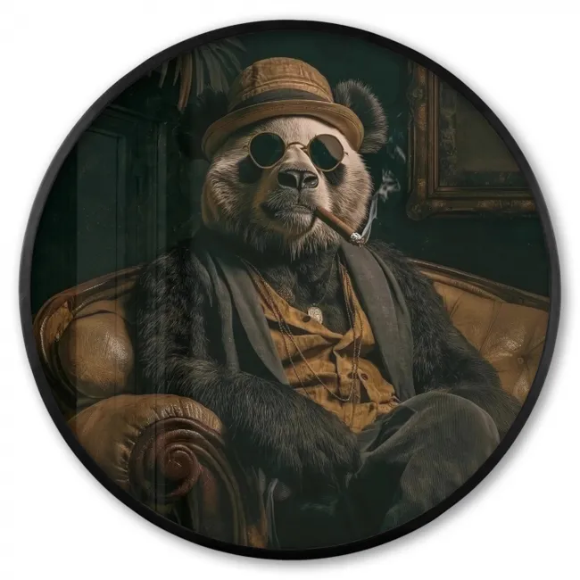Ronde fotolijst - Panda - Hoed - Bril - Pak
