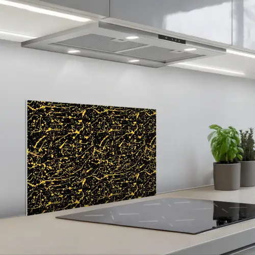 Spat - Waterverf - Geel - Zwart keuken achterwand spatscherm klein 900 -3d_schuin
