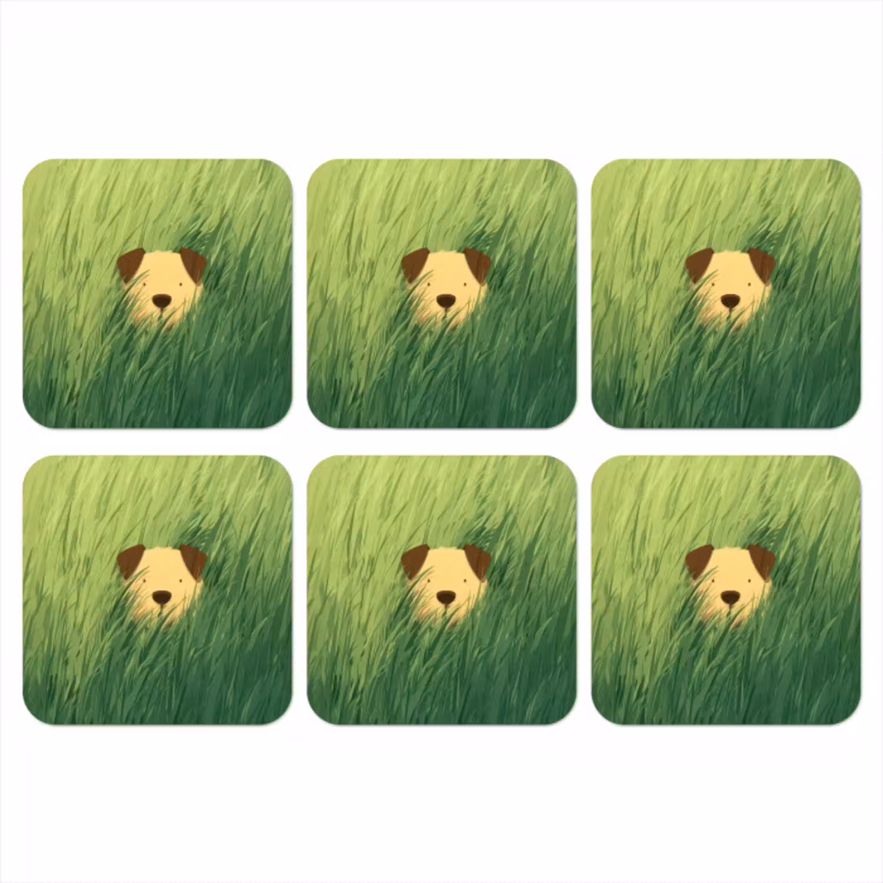 Hondje - Gras - Oren - Bruin onderzetter kurk middel -3d