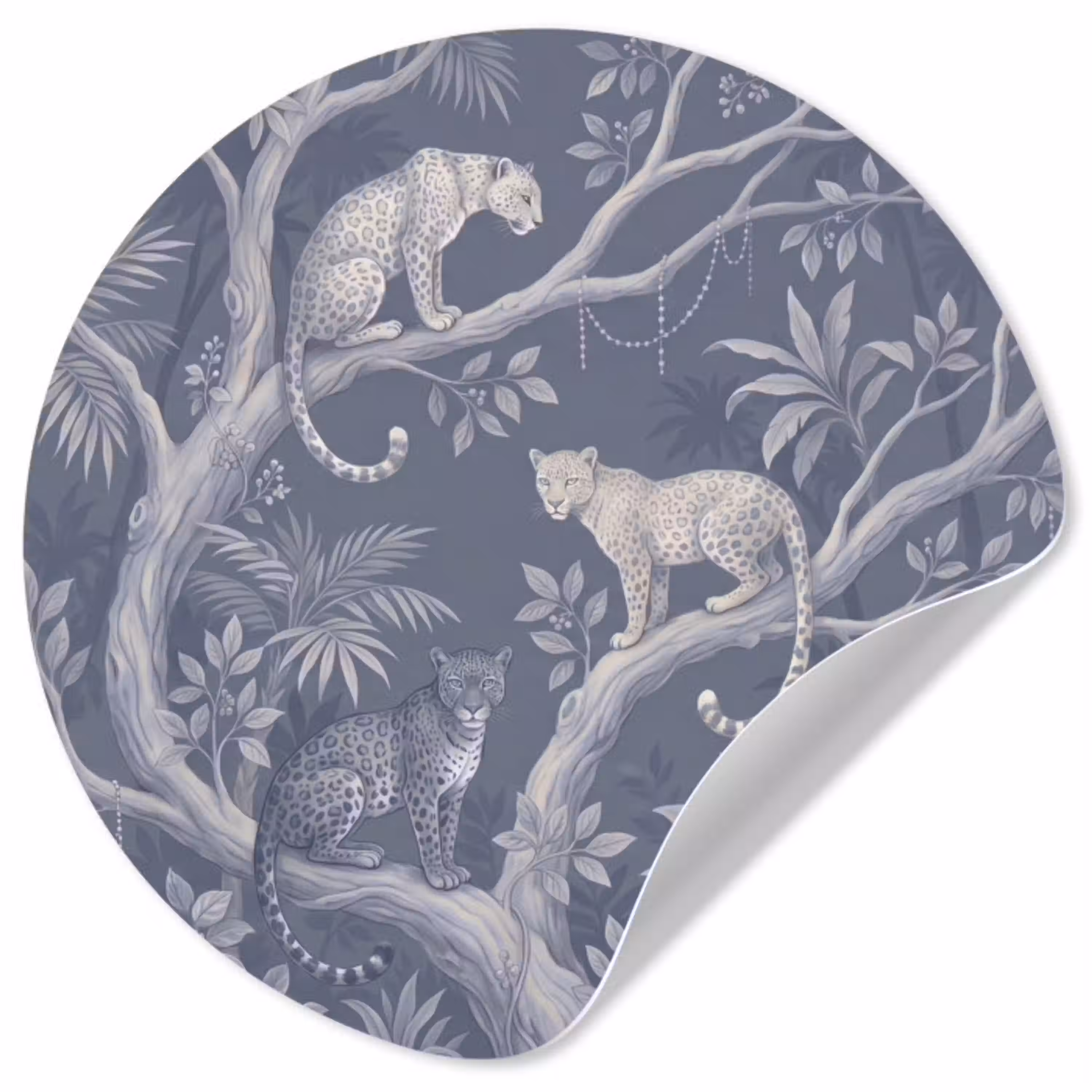 Dieren - Jungle - Illustratie - Bomen - Blauw Wandcirkel behangsticker klein -3d