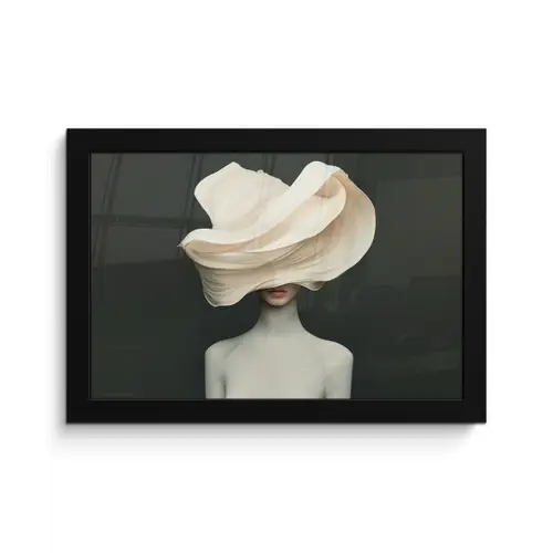 Vrouw - Beige - hoed fotolijst zwart zonder passe partout klein -3d