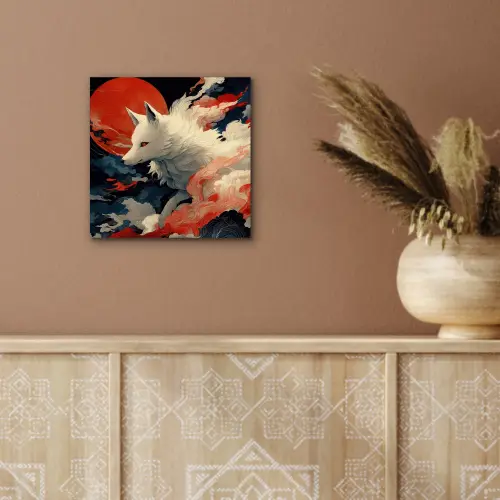 Witte vos - wolken - maan aluminium wit klein -sfeer4