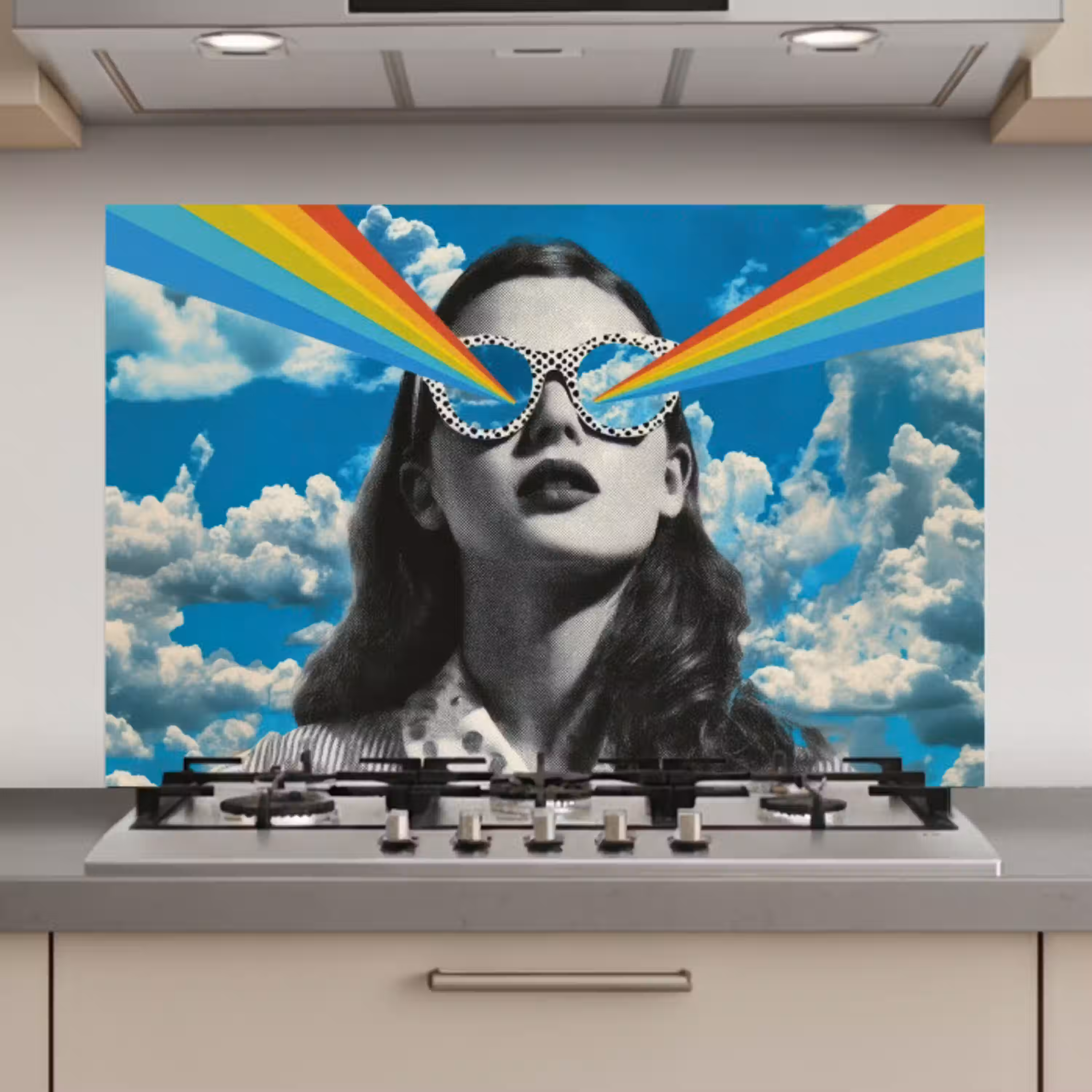 Vrouw - Bril - Regenboog - Wolken keuken achterwand spatscherm klein -3d_website