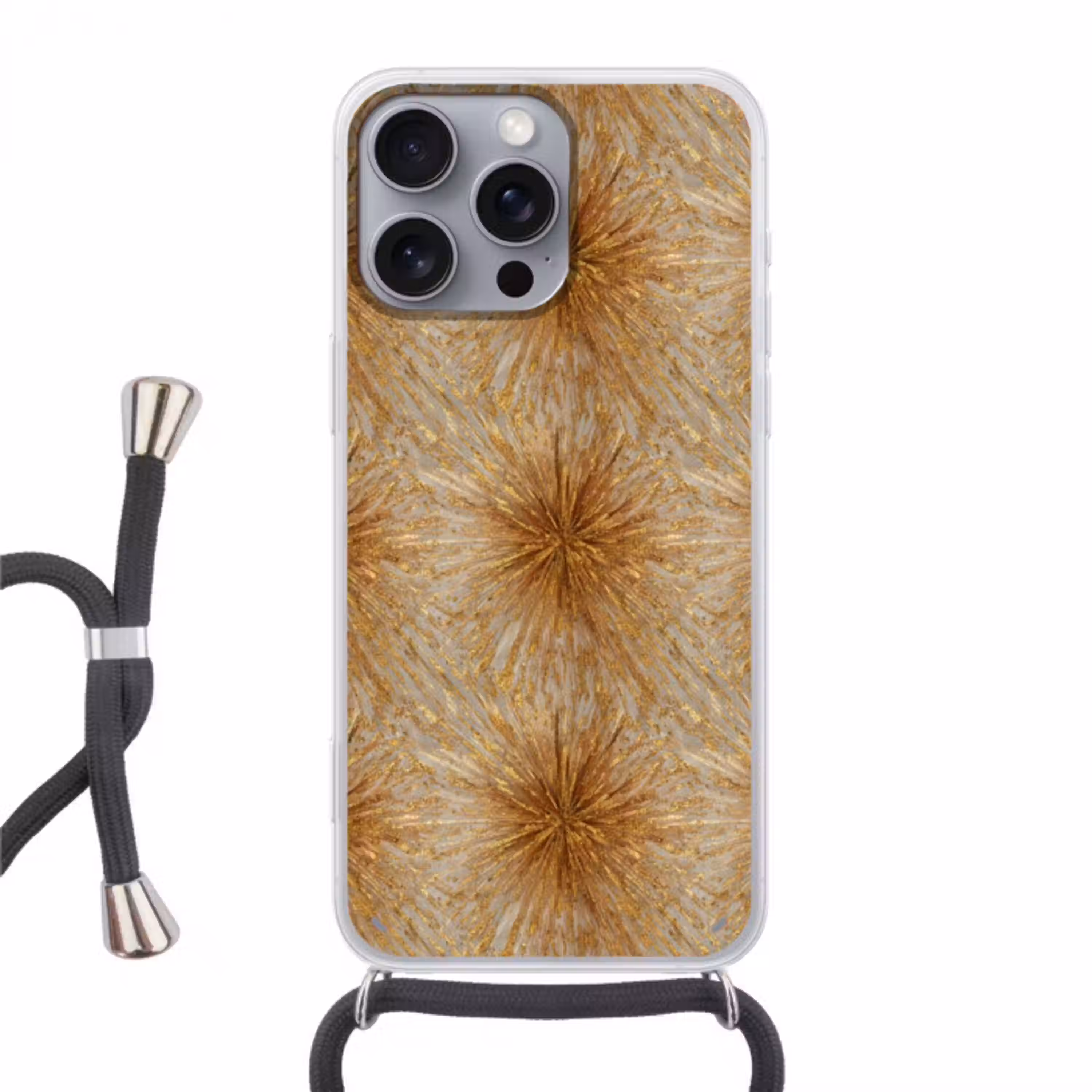 Explosie - Abstract - Goud - Wit Hoesje iPhone 16 Pro Max met koord klein 804 -3d