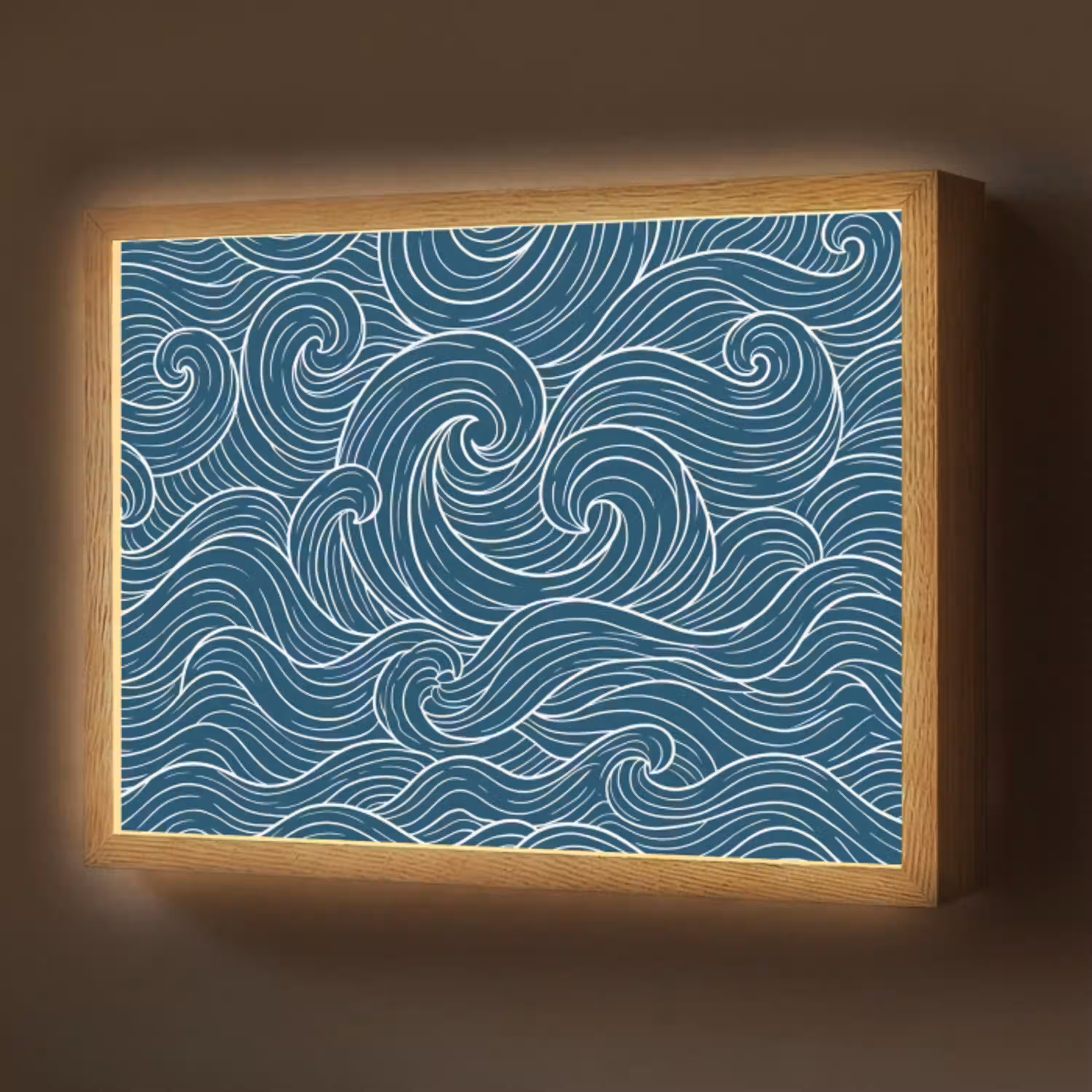 Golven - Spiraal - Water - Abstract - Blauw Light Box met batterij (Wandlamp) middel -z3d_website
