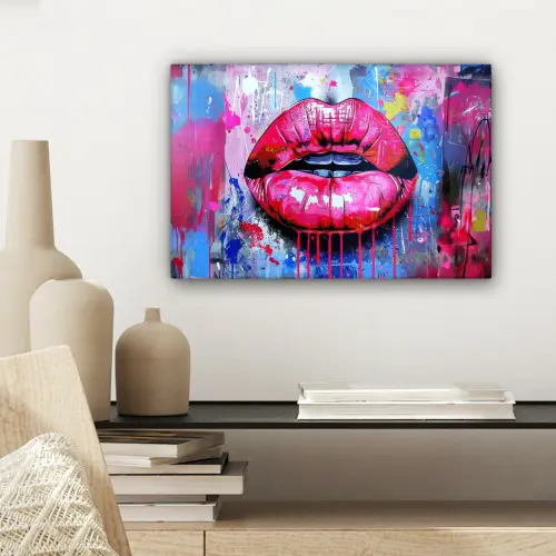 Graffiti - Lippen - Felroze - Geschilderd canvas 2cm klein -sfeer6