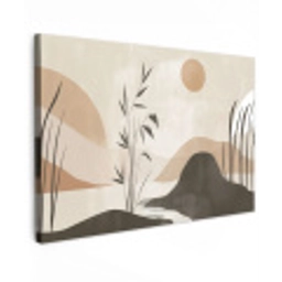 Japandi - Landschap - Beige Tuinposter op houten frame 2 cm dik klein -3d