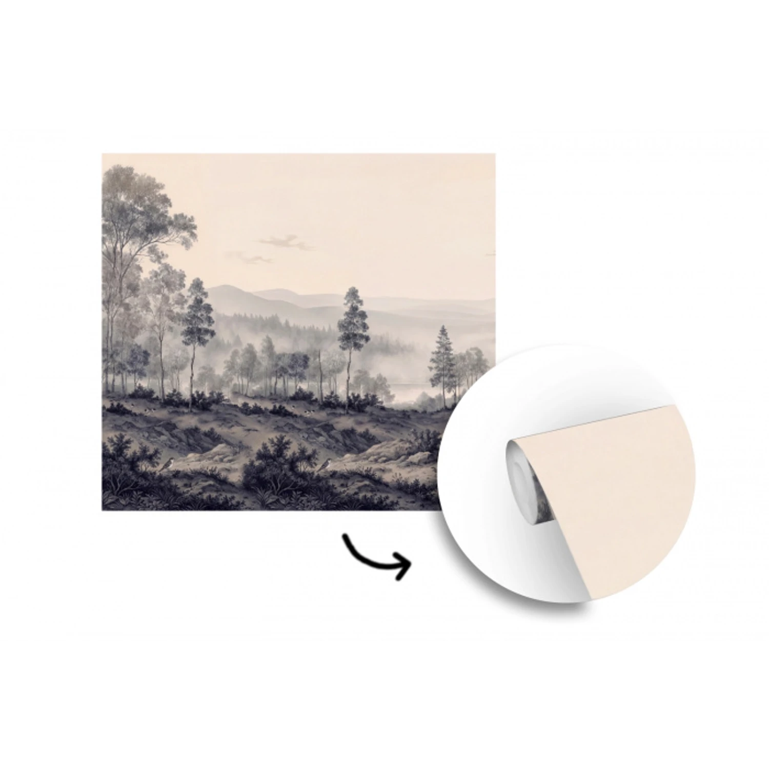 Mistig - Berglandschap - Illustratie fotobehang vinyl groot -3d