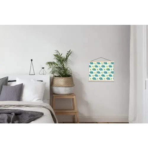 Triceratop - Blauw - Stippen - Boompjes textielposter latten blank klein -woonkamer