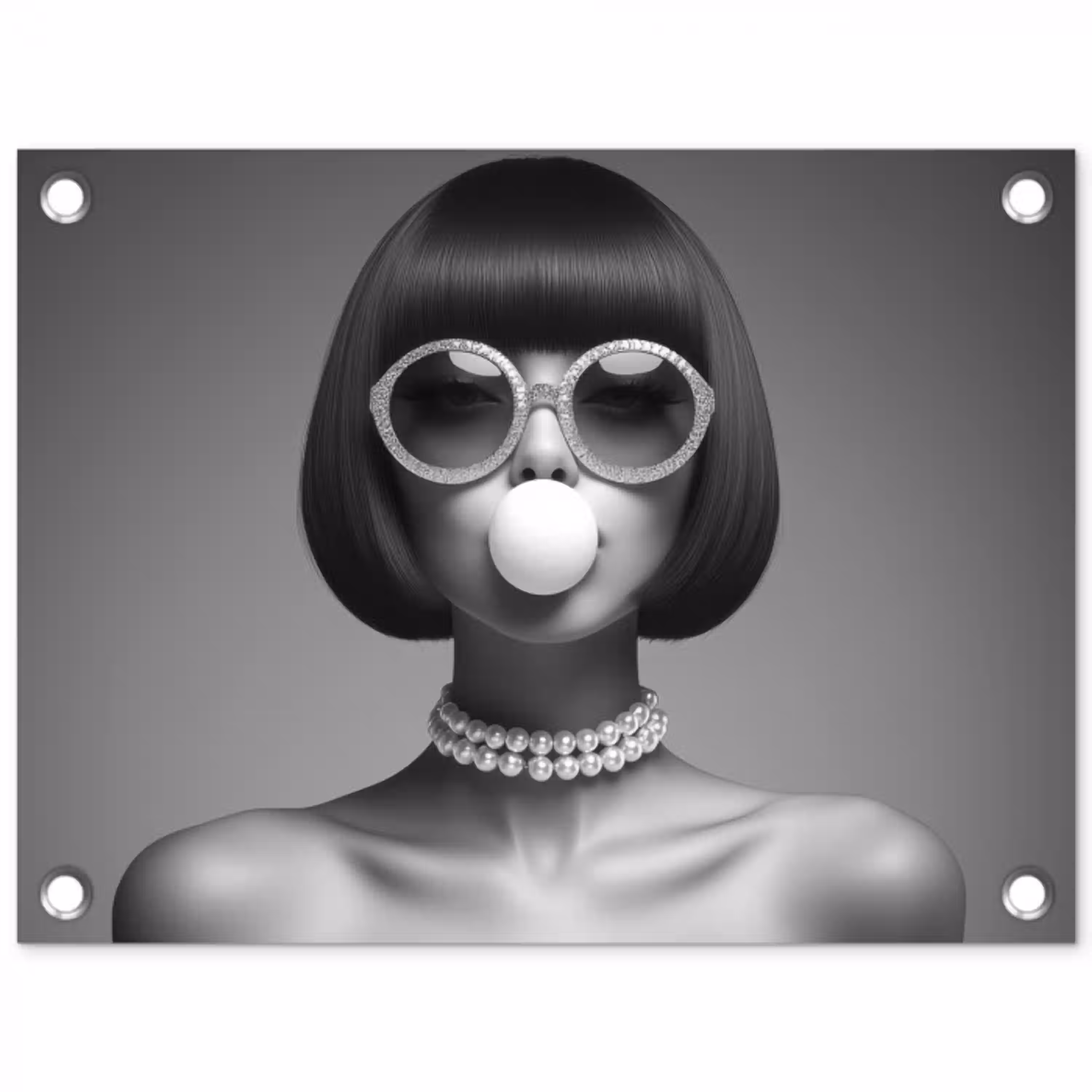 Vrouw - Zwart Wit - Ketting - Zonnebril tuinposter los doek klein -3d