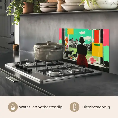 Vrouw - Keuken - Katten - Doorkijk keuken achterwand spatscherm klein -usp_NL