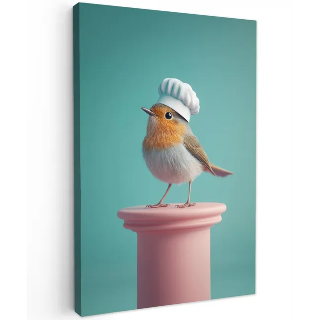 Roodborstje - Vogel - Koksmuts - Sokkel Tuinposter op houten frame 2 cm dik klein -3d