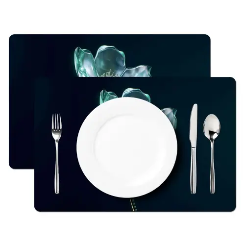Bladeren - Bloem - Glazen - Donkerblauw Placemat vinyl groot -zzsfeer2_Kitchenyeah-website